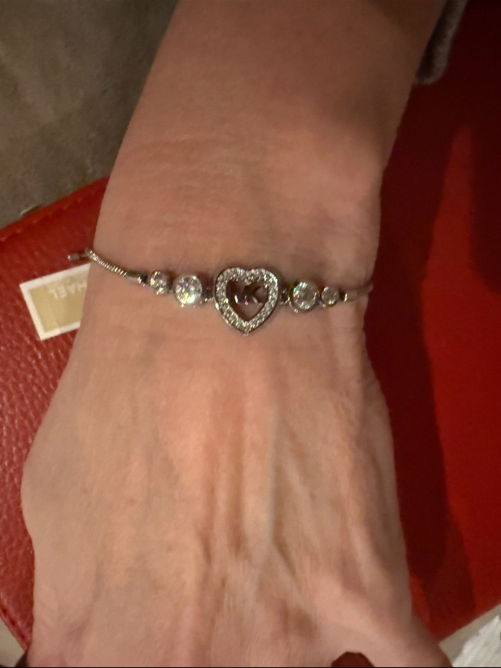 Michael Kors Silver Heart Bracelet with Clear Stones